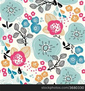 vector floral seamless pattern with abstract plants and flowers