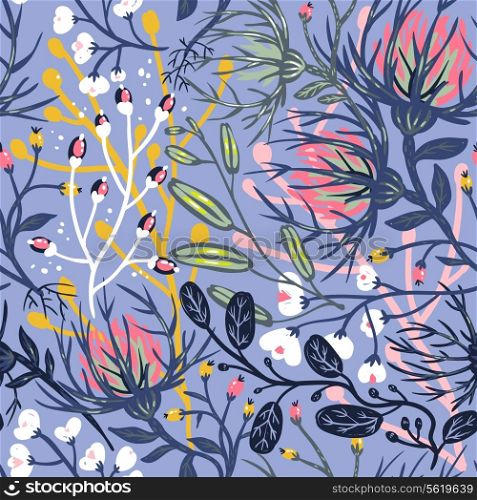 vector floral seamless pattern with abstract plants and flowers