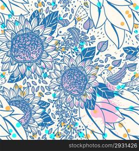 vector floral seamless pattern with abstract sunflowers
