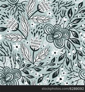 vector floral seamless pattern with abstract tulips and leaves