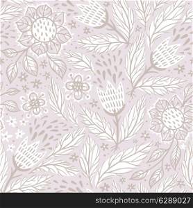 vector floral seamless pattern with abstract tulips on a beige background