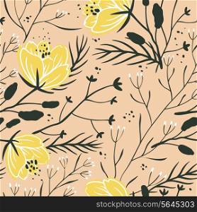 vector floral seamless pattern with abstract yellow poppies