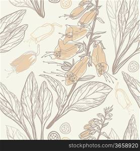 vector floral seamless pattern with beige digitalis