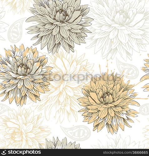 vector floral seamless pattern with beige flowers