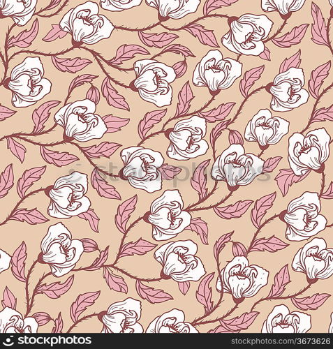 vector floral seamless pattern with beige poppies