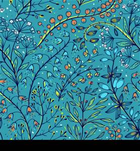 vector floral seamless pattern with berries and herbs