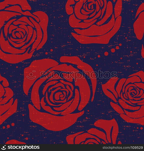 Vector floral seamless pattern with big decorative silhouette rose