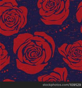 Vector floral seamless pattern with big decorative silhouette rose