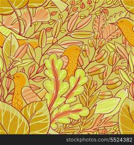 vector floral seamless pattern with birds and leaves