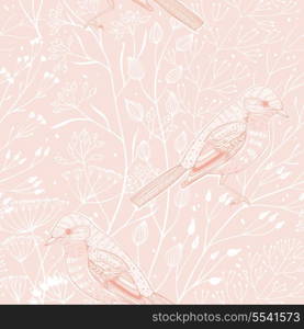 vector floral seamless pattern with birds and plants