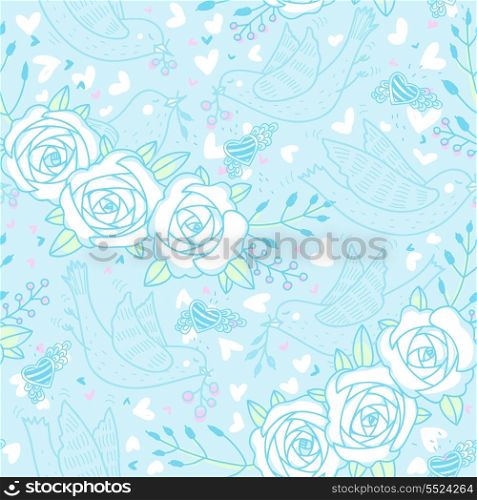 vector floral seamless pattern with birds and roses