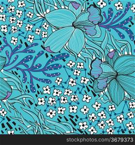 vector floral seamless pattern with blooming abstract narcissus