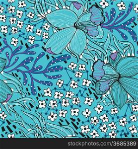 vector floral seamless pattern with blooming abstract narcissus
