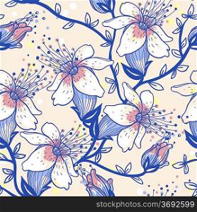 vector floral seamless pattern with blooming apple tree