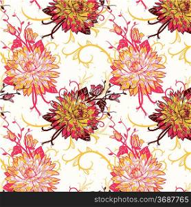 vector floral seamless pattern with blooming chrysanthemum