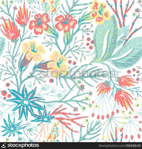 vector floral seamless pattern with blooming exotic flowers
