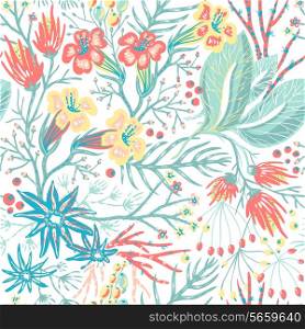 vector floral seamless pattern with blooming exotic flowers