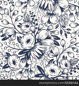 vector floral seamless pattern with blooming flowers in a vintage style