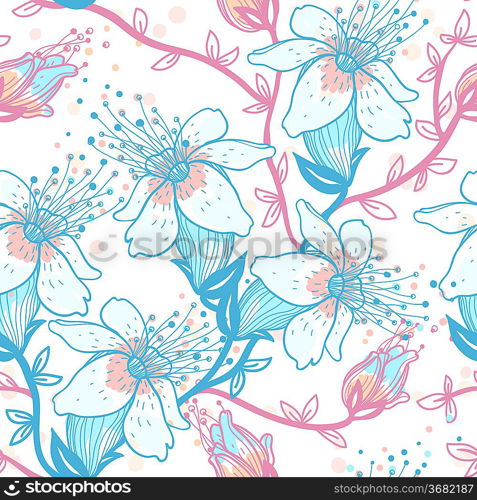 vector floral seamless pattern with blooming flowers of an apple tree