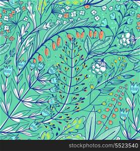 vector floral seamless pattern with blooming herbs and plants