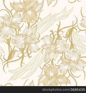 vector floral seamless pattern with blooming irises