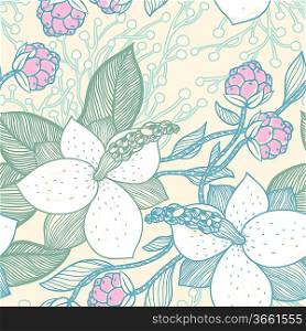 vector floral seamless pattern with blooming magnolia