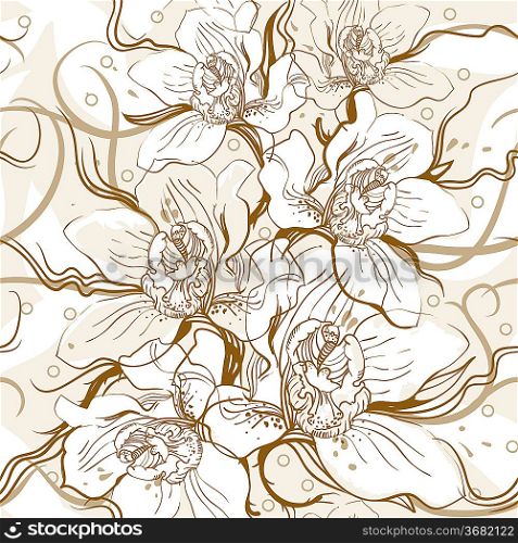 vector floral seamless pattern with blooming orchids