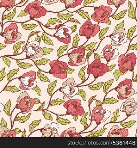 vector floral seamless pattern with blooming poppies