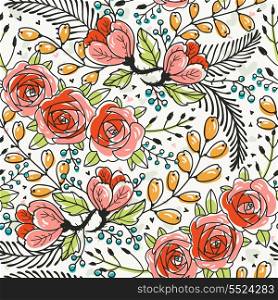 vector floral seamless pattern with blooming roses