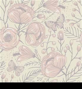 vector floral seamless pattern with blooming roses