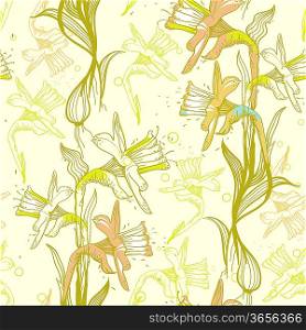 vector floral seamless pattern with blooming spring daffodils