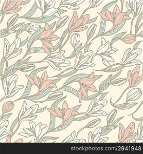 vector floral seamless pattern with blooming tulips