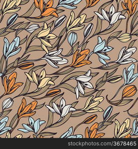 vector floral seamless pattern with blooming tulips