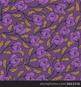 vector floral seamless pattern with blooming violet poppies
