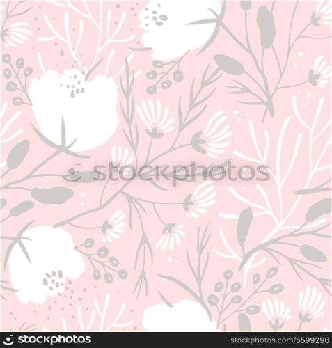 vector floral seamless pattern with blooming white poppies