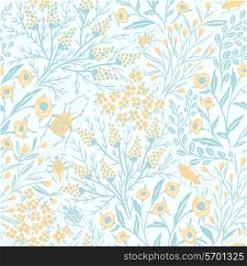vector floral seamless pattern with blooms and bugs