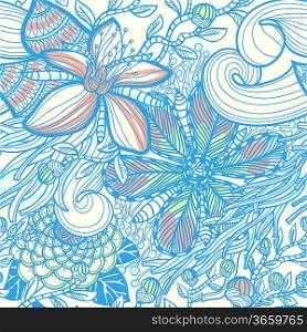 vector floral seamless pattern with blue herbs and flowers