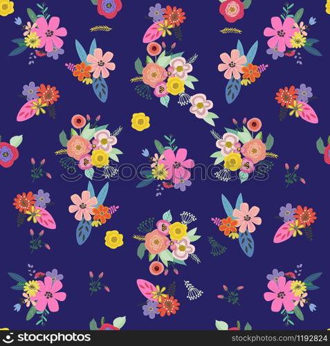 Vector floral seamless pattern with bright summer blooms