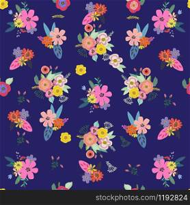 Vector floral seamless pattern with bright summer blooms