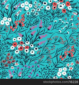 vector floral seamless pattern with bright summer blooms