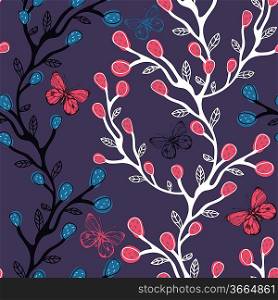 vector floral seamless pattern with butterflies and abstract plants