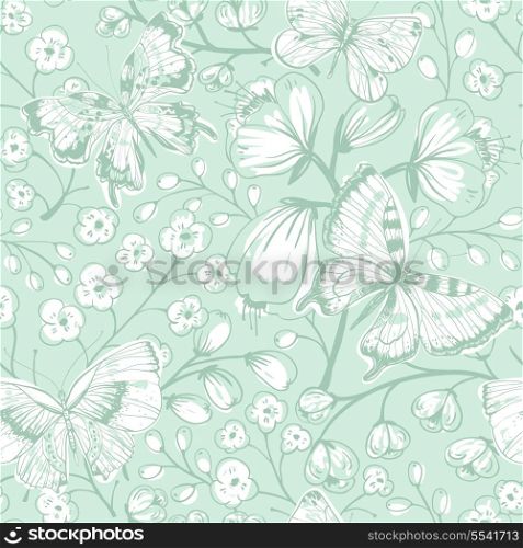 vector floral seamless pattern with butterflies and flowers