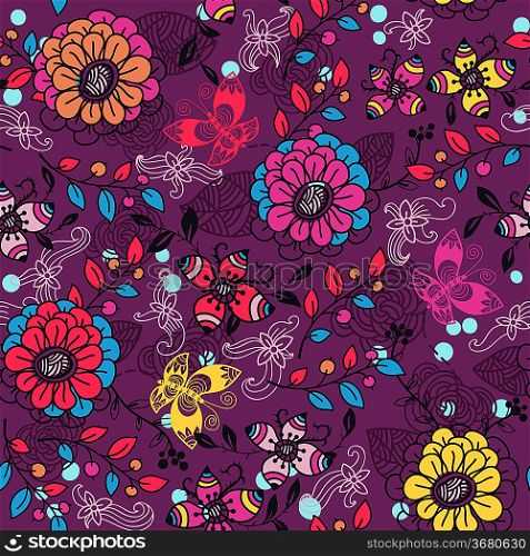 vector floral seamless pattern with colorful abstract flowers