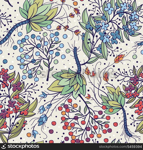 vector floral seamless pattern with colorful berries and flowers