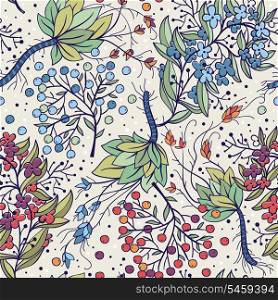 vector floral seamless pattern with colorful berries and flowers