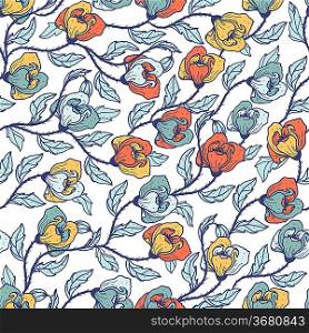 vector floral seamless pattern with colorful blooming poppies