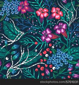 vector floral seamless pattern with colorful exotic blooms