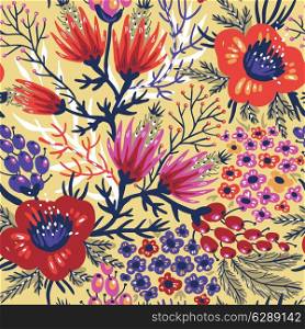 vector floral seamless pattern with colorful exotic flowers