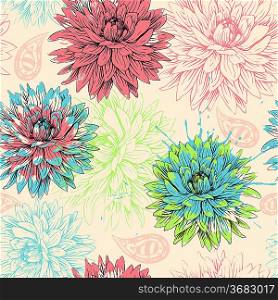 vector floral seamless pattern with colorful fantasy flowers