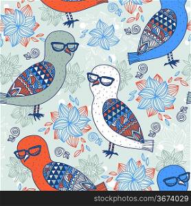 vector floral seamless pattern with colorful owls
